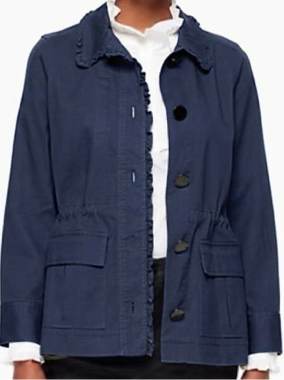 kate spade Broome Street Navy Ruffle Utility Jacket Sz XS NWOT